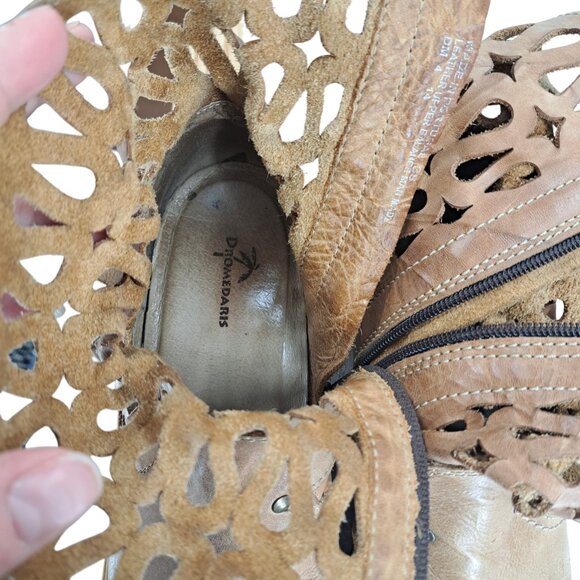 Dromedaris Kenza Leather Heel Cutout Chelsea Boots Size 38 US 7.5-8 Zipper Beige - Picture 10 of 13